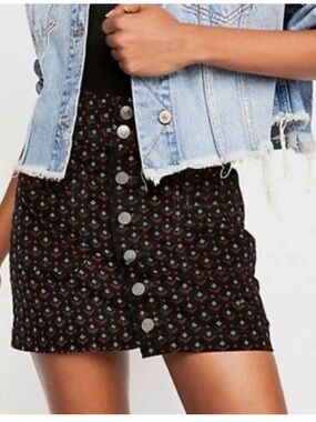 We The Free Black Mini Skirt with Red and White Micro-Print size 27